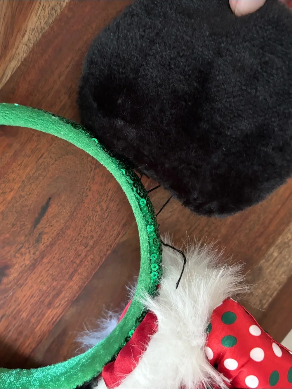 Holiday Minnie Mouse Ears Headband Santa Christmas EUC